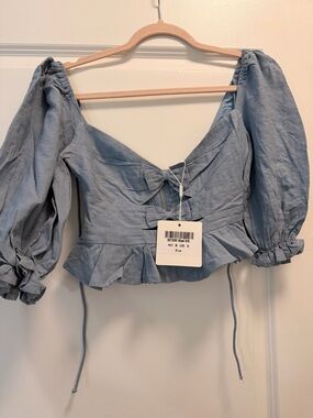 Blue Women's Puff-Sleeve Peplum Crop Top